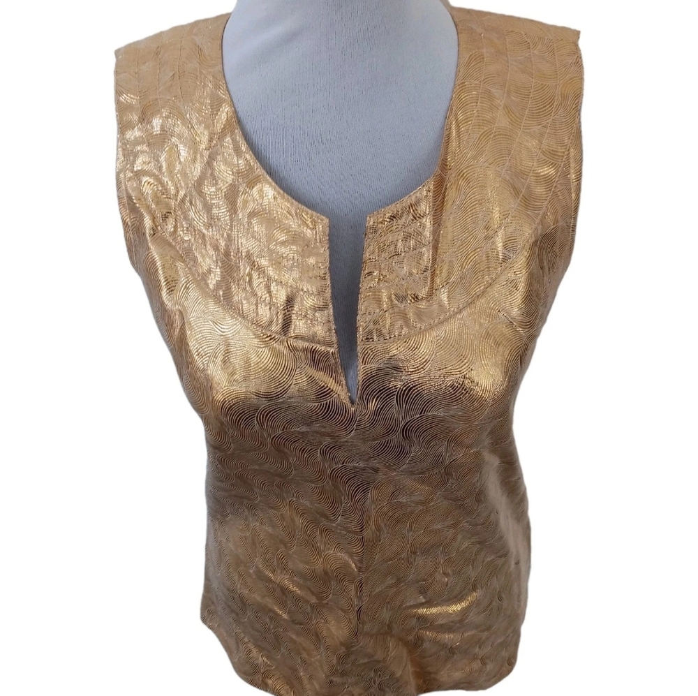 Tory Burch Silk Blend Luxe Gold Metallic Top $350 Stephanie Collection. Like New - Picture 6 of 13